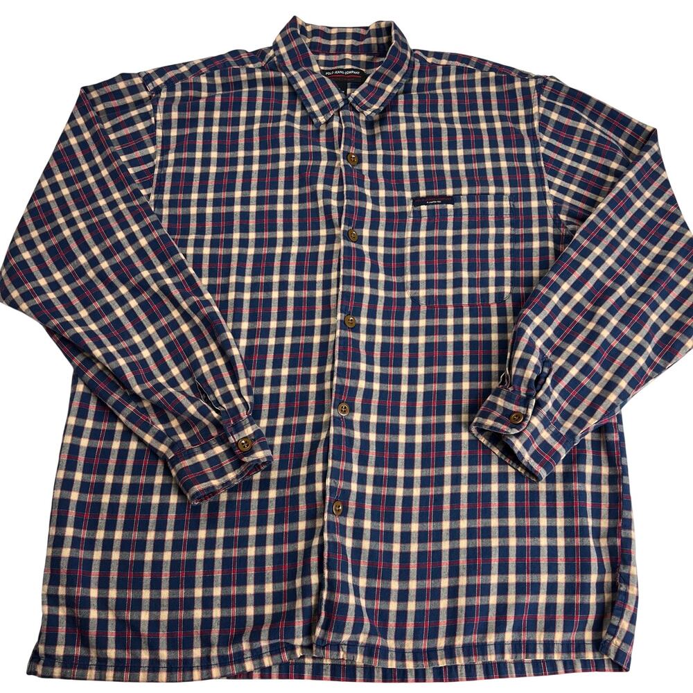 Polo Ralph Lauren Jeans Company Blue Red Plaid Button Down Shirt Men's SZ Medium